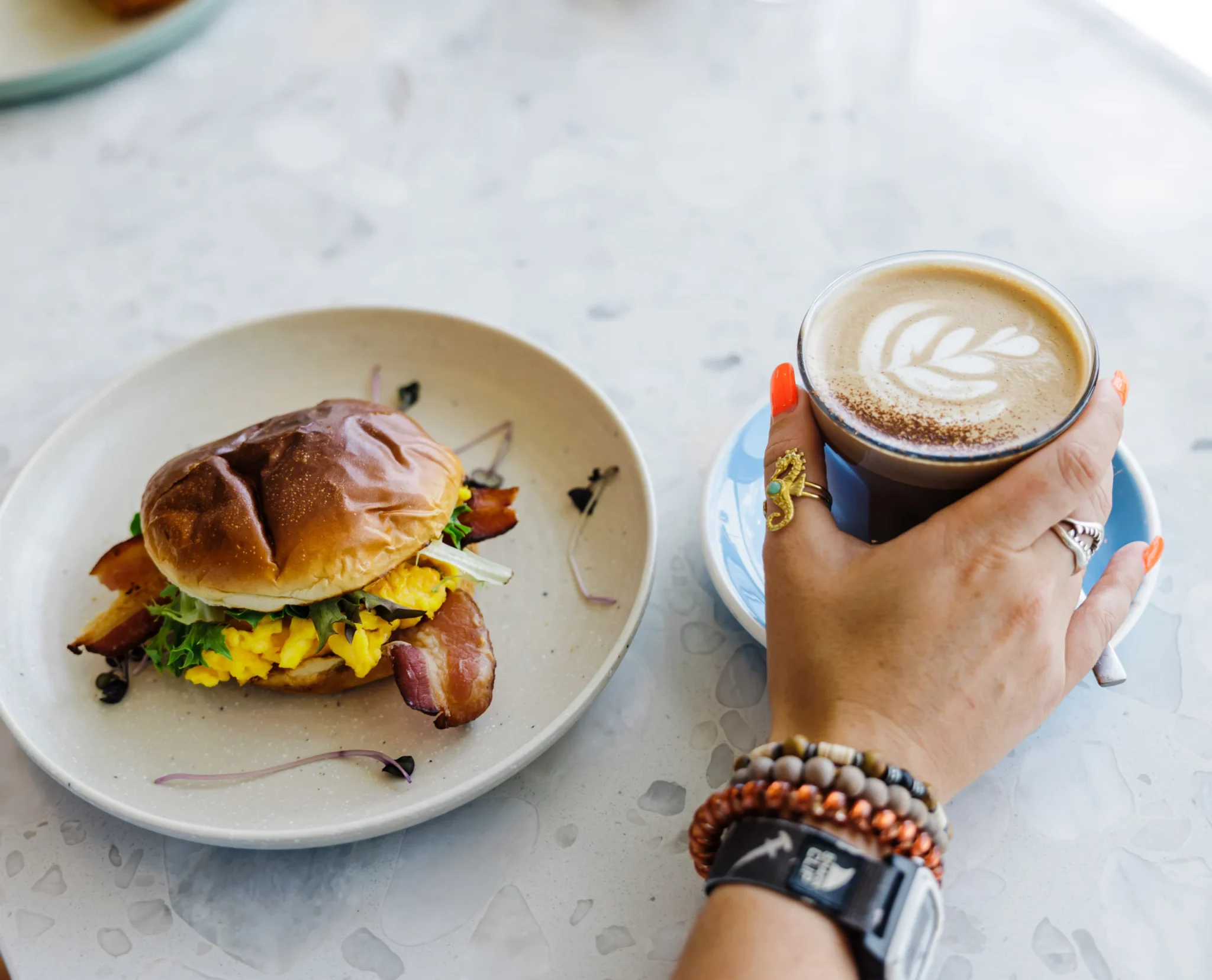 best brunch Durham NC breakfast sandwich and coffee